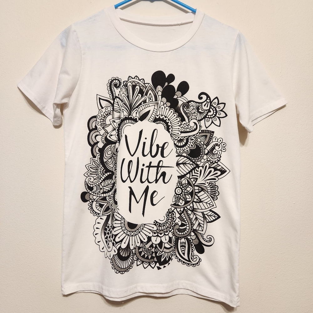 Vibe With Me Paisley Mandala Graphic White Tshirt